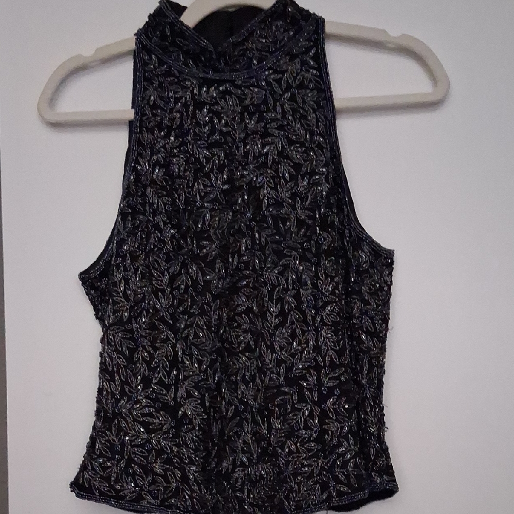 Papell Boutique Black and Silver Embellished Blouse